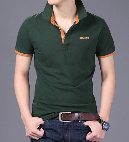 精棉拉架高檔POLO衫定做,墨綠色搭配咖啡色款式效果圖