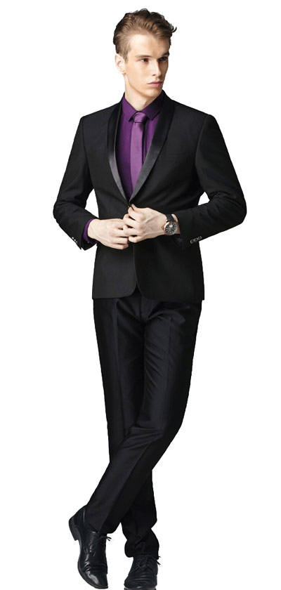 一粒扣青果領商務西裝定制模特上身效果圖