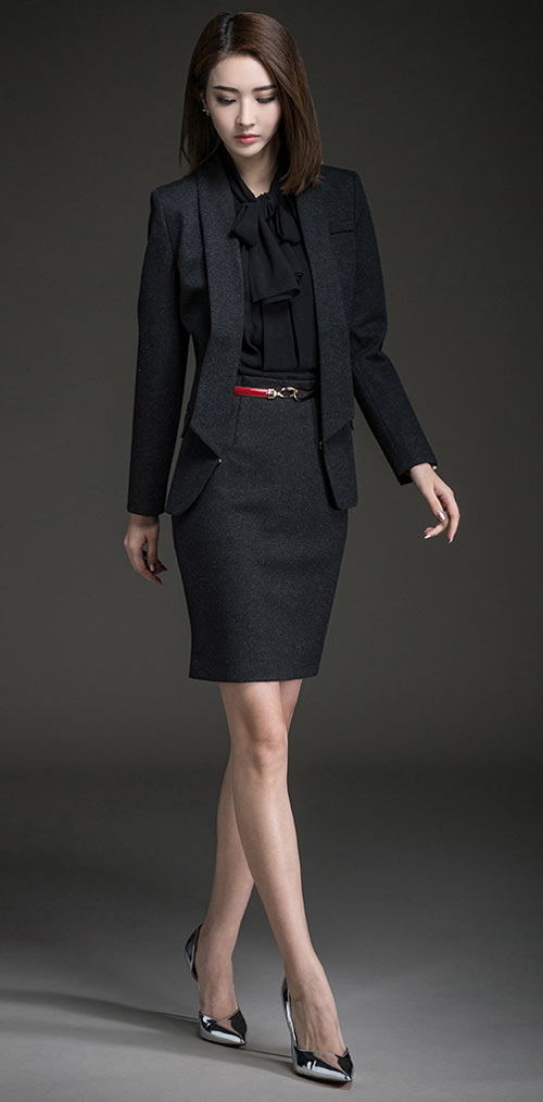 深藍色職業女套裙訂做款式圖片