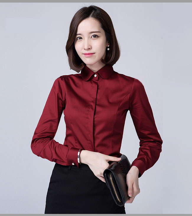 娃娃領(lǐng)長袖女襯衫訂做紅色款式圖