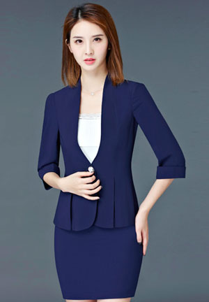 藍色營業員工作服定制款式圖