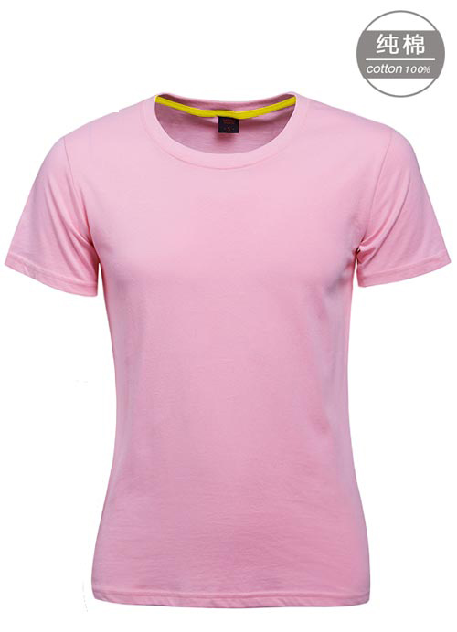 粉色純棉短袖女圓領T恤衫訂做