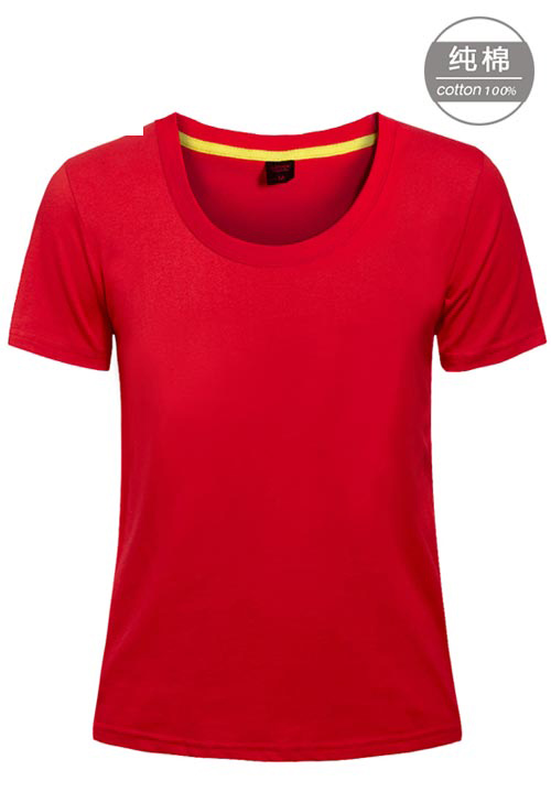 紅色短袖圓領(lǐng)文化衫女