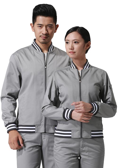 灰色羅紋棒球款長袖深圳工作服定做