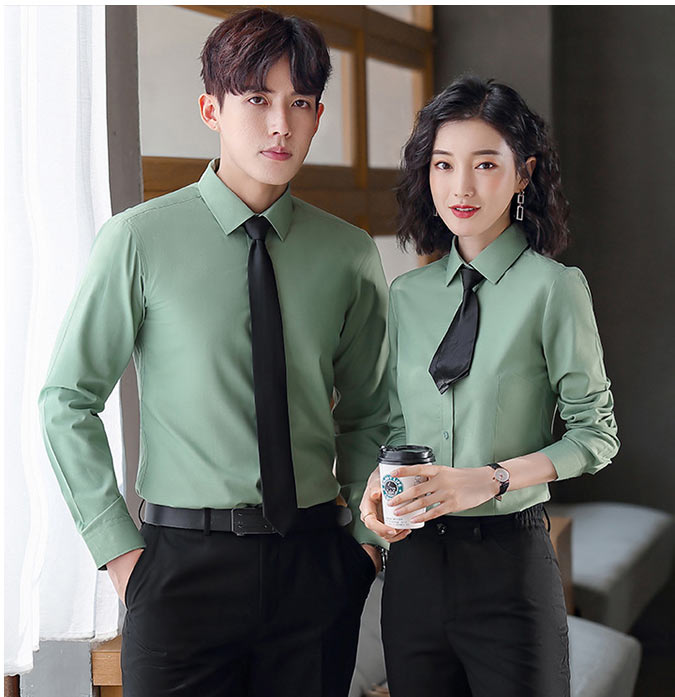 男女款蘋果綠色職業襯衫定制批發款式模特展示效果圖